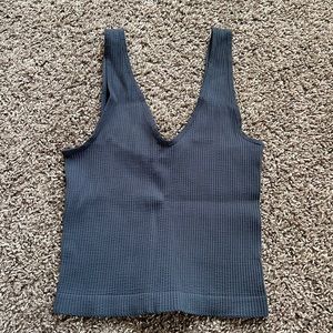 Dark Blue Ribbed Cropped Tank